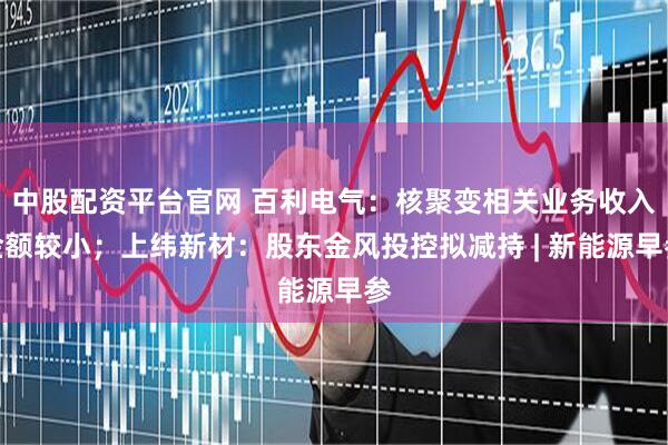 中股配资平台官网 百利电气：核聚变相关业务收入金额较小；上纬新材：股东金风投控拟减持 | 新能源早参
