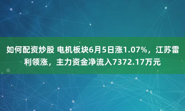 如何配资炒股 电机板块6月5日涨1.07%，江苏雷利领涨，主力资金净流入7372.17万元