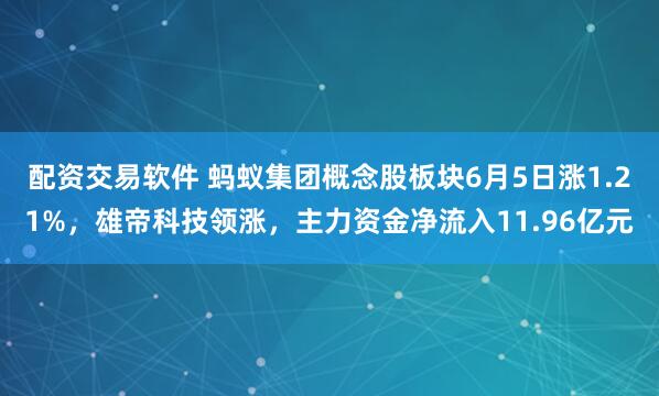 配资交易软件 蚂蚁集团概念股板块6月5日涨1.21%，雄帝科技领涨，主力资金净流入11.96亿元